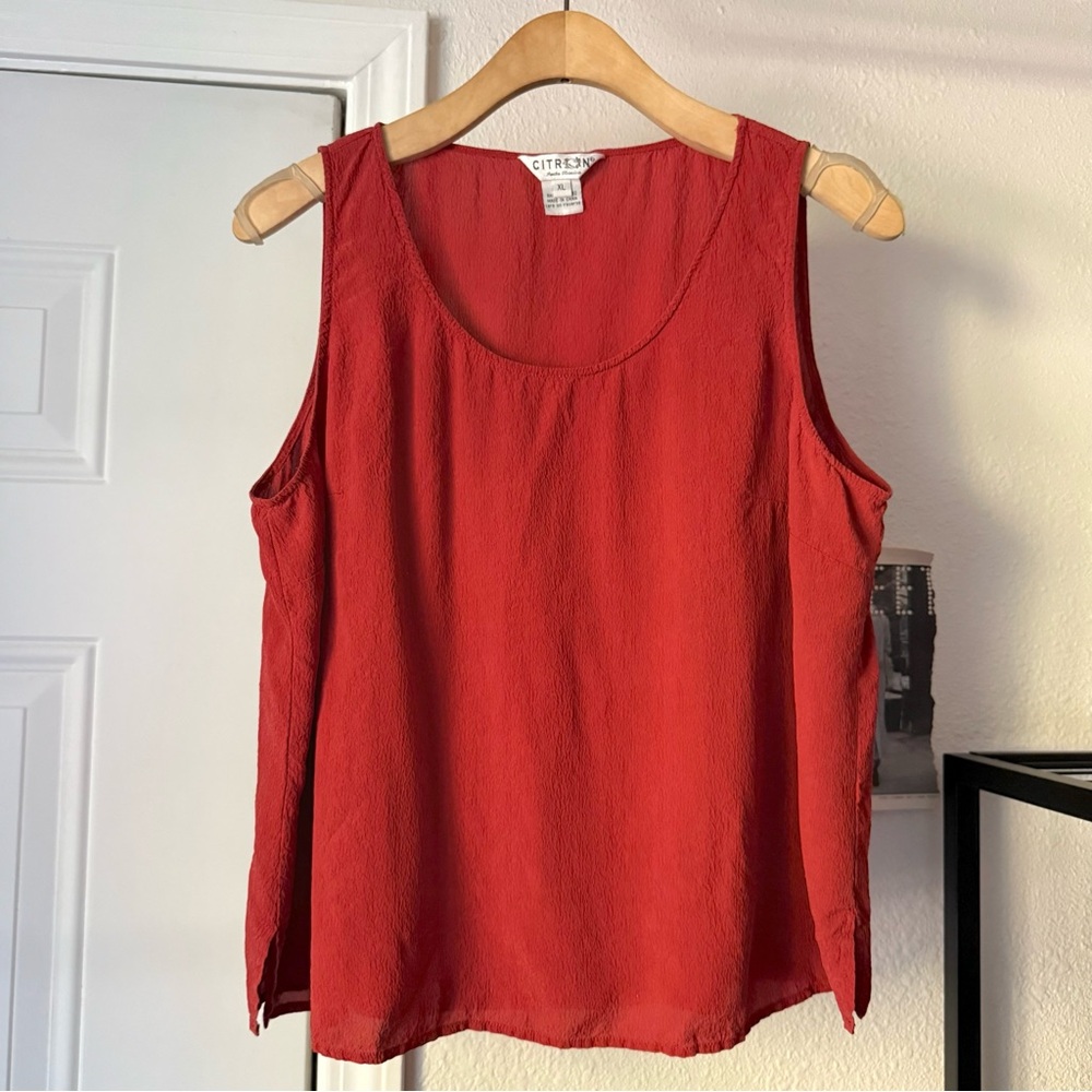 CITRON red silk crepe boxy cropped sleeveless tank top blouse shirt‎